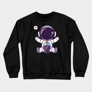Cute Astronaut Drinking Boba Milk Tea Space Cartoon Crewneck Sweatshirt